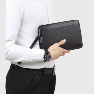 Men’s RFID Blocking Leather Long Zipper Wallet with Wrist Strap Man Purse for Daily Used