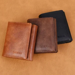 Men’s RFID-Blocking Minimalist Wallet Large Capacity 3-Fold Design Retro Style Credit Card Bag Short Length Front Pocket Access