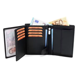 Men’s RFID Blocking Trifold Purse Vegan Leather Big Wallet