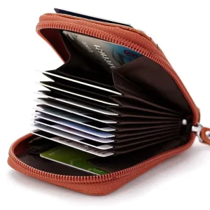 Men’s RFID Head Layer Cowhide Short Purse with Double Zipper Coin and Organ Card Bag for Business