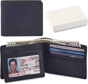 Men’s Real Leather RFID Blocking Bifold Wallet with 2 ID Windows