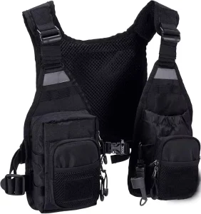 Men’s Reflective Polyester Sports Waistcoat Waterproof Streetwear Vest Zipper Closure Chest Bag Bag