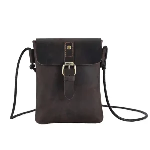 Men’s Retro Casual Cross-body Bag Genuine Crazy Horse Leather Small Phone Messenger Bag