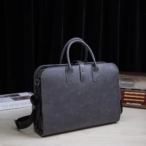 Men’s Retro Crazy Horse Leather Crossbody Bag Casual Business Single-Shoulder PU Handbag Document Computer Briefcase