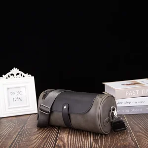 Men’s Retro Crazy Horse PU Leather Round Bucket Small Single-shoulder Crossbody Bag