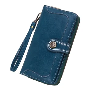 Men’s Retro European American Style Short Wallet Horizontal Zipper Buckle Multifunctional Card Bag RFID Anti Theft Polyester