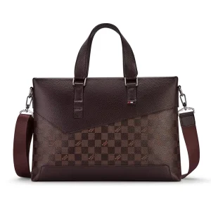 Men’s Retro Fashion Briefcase Genuine Leather Business Handbag with OEM Black Laptop Bag