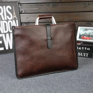 Men’s Retro Leather Handbag Business oriented Soft PU Bag Simple Fashionable Horizontal Large Capacity Briefcase