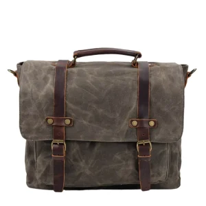 Men’s Retro Oil Wax Canvas Soft Business Briefcase Outdoor Simple Laptop Bag Large Capacity Waterproof Polyester Cotton