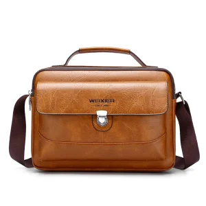 Men’s Retro PU Horizontal Shoulder Bag Convertible Crossbody with Laptop Compartment