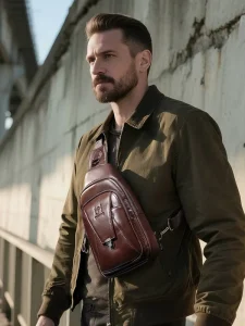 Men’s Retro Shoulder Messenger Bag Large Capacity Multi Functional Genuine Leather Breast Bag