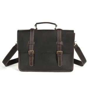 Men’s Retro Style Business Crossbody Genuine Leather Briefcase, Portable Messenger Bag