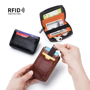Men’s Short Retro Coin Purse RFID Genuine Leather Credit ID Card Holder Wallet Multi Slot Pull-out Bag