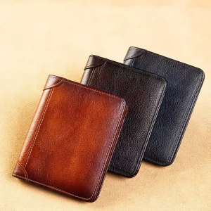 Men’s Short Wallet Multifunctional Vintage Card Holder Thin Wallet Genuine Leather Money Bag Leather Wallet Carteras Para Mujer