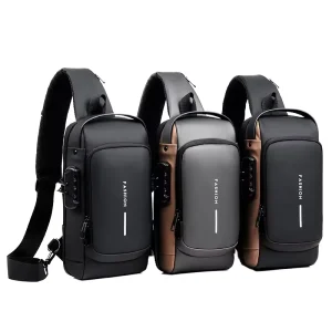 Men’s Shoulder Bag Multifunction Anti Theft USB Messenger Pack Crossbody Travel Sling Chest Bag