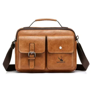 Men’s Shoulder Bag PU Leather Business Messenger Bag Crossbody Bag Casual Handbag Purse Office Briefcase