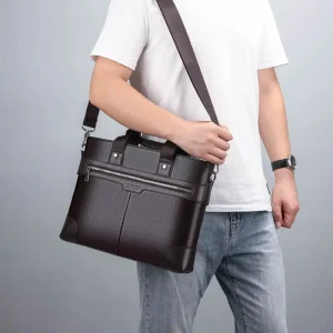 Men’s Shoulder Bag PU Leather Handbags with Multiple Carrying Options for Business Office Work Use