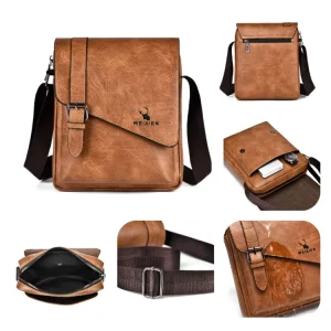 Men’s Shoulder Bag Trendy PU Leather with PU Leather Lining Logo Decoration