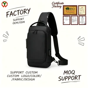 Men’s Shoulder Bag Waterproof Chest Motorcycle Bike Sling Bag with Lock Custom Logo USB Anti Theft Crossbody Chest Bag