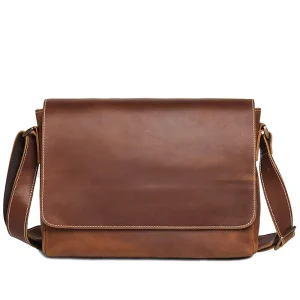 Men’s Shoulder Bags Bovine Leather Sling Bag Vintage Crazy Horse Leather Brown Crossbody Bags