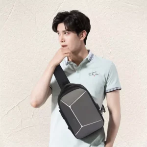 Men’s Shoulder Chest Messenger Bag Waterproof Polyester with USB Zipper Closure