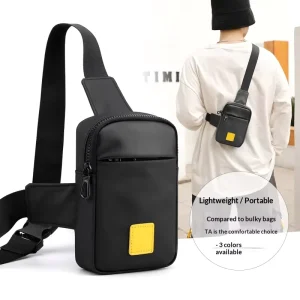 Men’s Shoulder Crossbody Bag Student Korean Style Casual Small Chest Phone Bag Printed Logo Zipper Waterproof