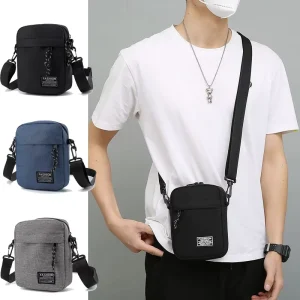 Men’s Simple Fashion Oxford Cloth Casual Crossbody Backpack Trendy Small Square Bag with Polyester Lining for Phone Storage
