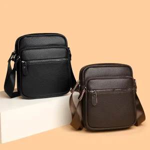 Men’s Simple Single Shoulder Crossbody Bag Casual Fashion High End Business Travel Stowable Large Capacity Genuine Leather