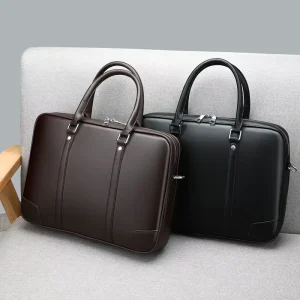 Men’s Simple Trendy PU Crossbody Shoulder Bag Zipper Closure Fashionable Business Briefcase for Commuting Training Polyester