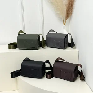 Men’s Single Shoulder Cross Body Bag PU Zipper Closure Waterproof Mobile Phone Bag for Students