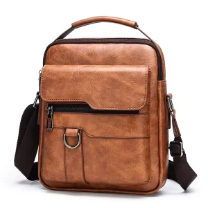 Men’s Single Shoulder Crossbody Bag PU Leather Large Capacity Pocket Breathable Durable