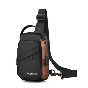 Men’s Single shoulder Crossbody Bag Anti theft Password Lock Chest Bag Waterproof Motorcycle Bag with USB Port