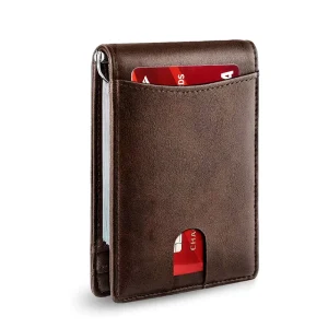 Men’s Slim Carbon Fiber RFID Blocking Wallet Custom Unisex Vintage Style Leather Card Holder with Anti-Theft Feature for Crypto