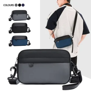 Men’s Sling Sports Shoulder Bag Crossbody Small Fashionable Plaid Multifunctional Clutch Casual Trendy PU Polyester