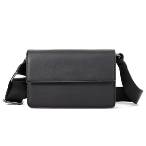 Men’s Small Messenger Bag Zipper Closure Polyester Lining PU Leather Custom Print Shoulder Bag