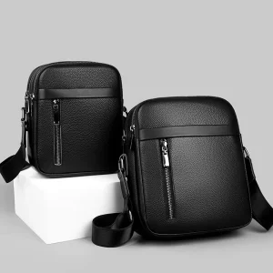 Men’s Small Shoulder Crossbody Bag, Large Capacity, Soft Leather