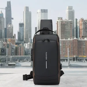 Men’s Small Sport Waterproof Anti Theft Shoulder Bag Lightweight USB Charging Design Customized Logo Service Mainly PU Leather