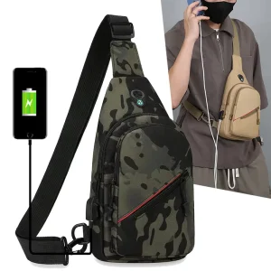 Men’s Small USB Shoulder Bag Sports Travel Crossbody Bag Anti-Theft Sling Chest Bag