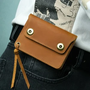 Men’s Small Waist Bag Belt-worn Genuine Leather Outdoor Sports Tactical String Closure Portable Compact
