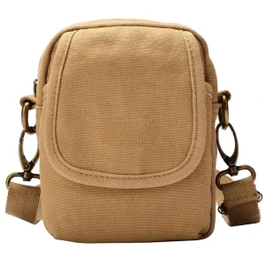 Men’s Small Waterproof Anti theft Canvas Crossbody Bag Stylish Khaki Geometric Pattern Outdoor Commuting