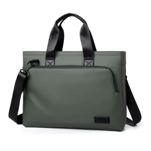 Men’s Soft Business Casual Messenger Briefcase Waterproof Lightweight Large Capacity Pu Polyester Lining Zipper