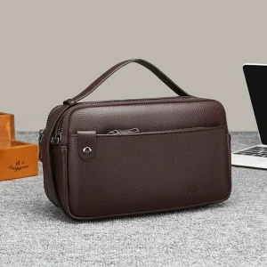Men’s Soft Leather Clutch Bag Large Capacity Multi Pocket Zipper Business Casual Featuring Fashionable Logo