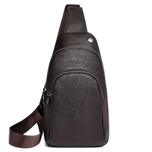 Men’s Soft PU Chest Bag Casual Fashion Trendy Crossbody Sling Bag Portable Shoulder Bag for Student Travel Daily Use
