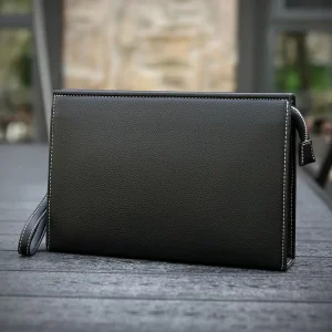 Men’s Soft PU Cross Border Trend 8 inch Polyester Zipper Envelope Handbag Casual Business Travel Summer