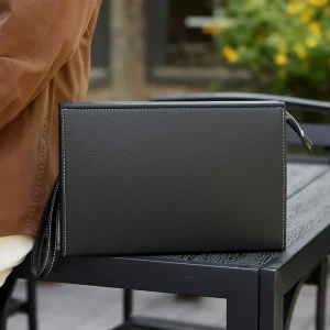 Men’s Soft PU Leather Clamp Clutch Envelope Bag Fashionable Trendy Style Zipper Closure Casual Business Use