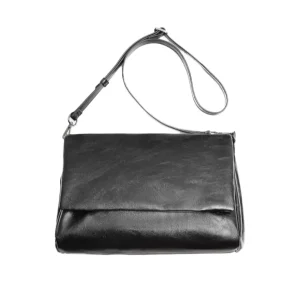 Men’s Soft PU Leather Crossbody Messenger Bag Black Flap with Multi Pockets Logo Fashionable Single Shoulder Casual Style