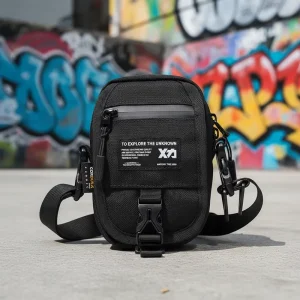 Men’s Solid Color Polyester Fashion Waist Bag Crossbody Hip-hop Outdoor Sports Chest Shoulder Bag Sewing Thread