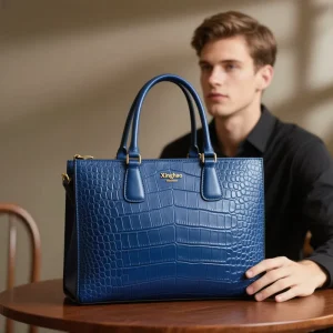 Men’s Spacious Leather Handbag Premium Factory Custom High Quality Crocodile Pattern Leather Tote Bag for Business Use