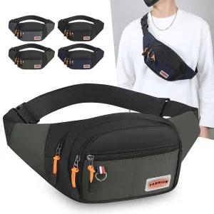 Men’s Sports Nylon Chest Bag Multi-functional Outdoor Waterproof Zipper Casual Shoulder Crossbody Business Durable