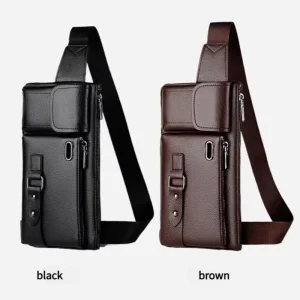 Men’s Sports Waist Bag Multifunctional Outdoor Travel PU Crossbody Sports Chest Bag Cycling Waist Pack